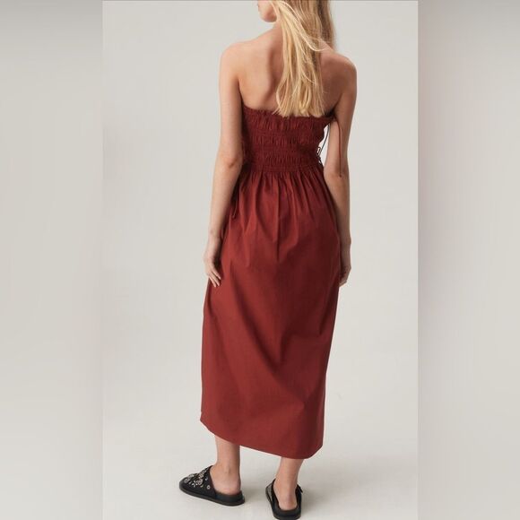 New NASTY GAL Smocked Strapless Cotton Midi Dress Size 8 - Picture 2 of 10